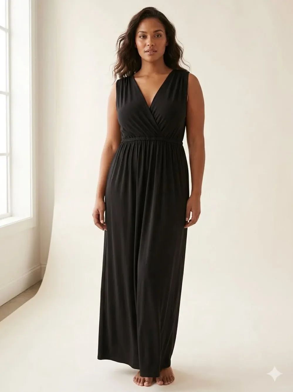 Philosophy Boho Sleeveless Black V-Neck Maxi Dress Beach Coastal Vacation